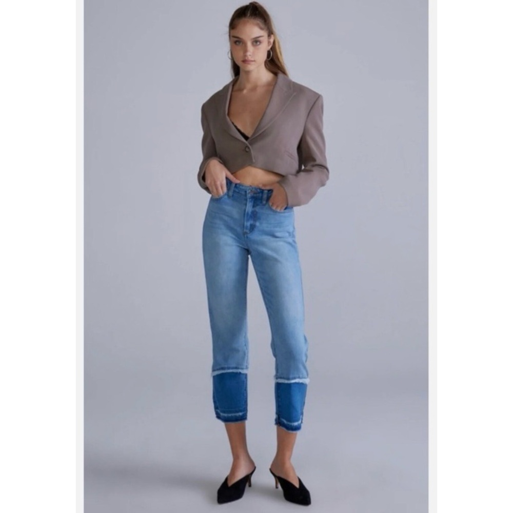 Ceros Jeans Women's High Rise Crop Straight Leg Denim Two Toned